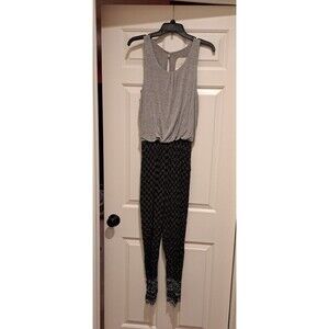Anthropologie l Hei Hei Rhodes Gray Black Patterned Jumpsuit Keyhole Back XS